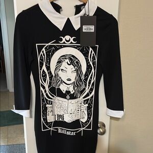 Killstar Black and White Long Sleeve Dress